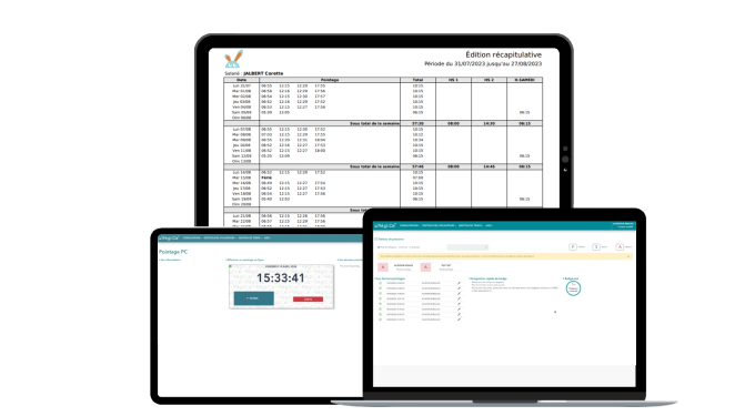 Ecrans de suivi des activités des employés sur l'application Réglice, logiciel de gestion du temps SaaS